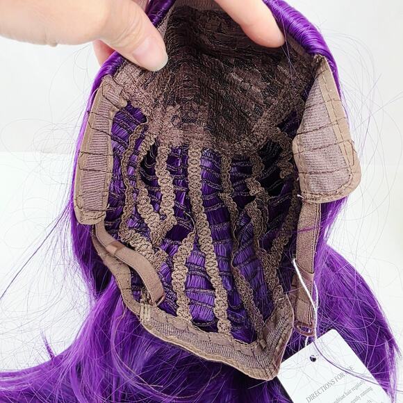 Dark Purple Short Bob Cut With Widows Peak Wig Cosplay Halloween Costume  New - Picture 11 of 12